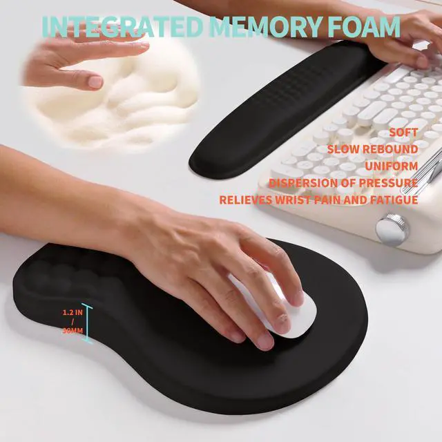 Alt view image 10 of 12 - 2-in-1 Ergonomic Set, Wave Rise Keyboard Wrist Rest and Massage Bulge Slope Mouse Pad Wrist Support, Cushion Memory Foam Integrated to Relieve Wrist Pain, Black