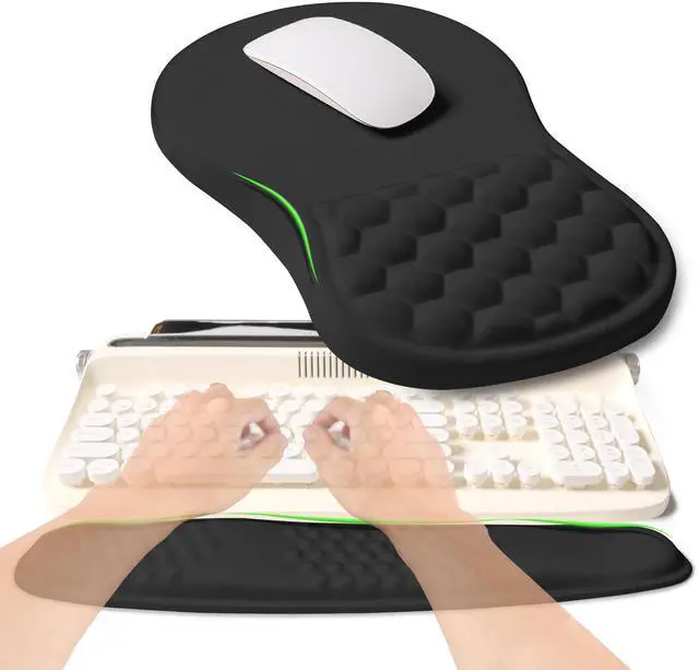 Alt view image 7 of 12 - 2-in-1 Ergonomic Set, Wave Rise Keyboard Wrist Rest and Massage Bulge Slope Mouse Pad Wrist Support, Cushion Memory Foam Integrated to Relieve Wrist Pain, Black