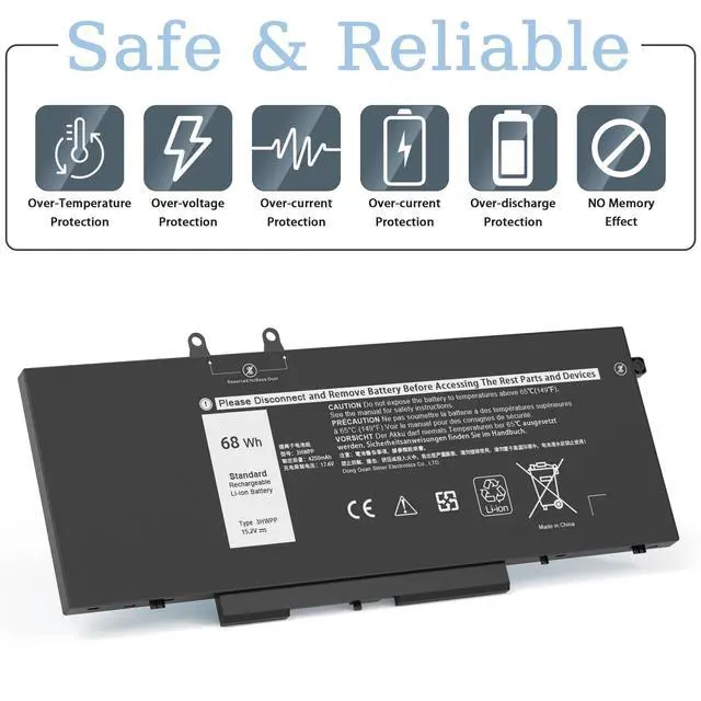 Alt view image 10 of 13 - 68Wh 3HWPP Laptop Battery Replacement for Dell Latitude 5410 5510 5401 5411 5501 5511 Precision 3541 3551, Inspiron 7706 2-in-1, 17 7500/7506 2-in-1 Black 10X1J N2NLL 1VY7F 451-BCMN 15.2V