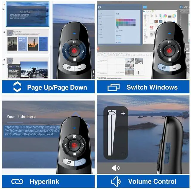 Alt view image 12 of 14 - 2 in 1 Type C and USB Presentation Clicker for Powerpoint Presentations,RF 2.4GHz Wireless Presenter Remote Slide Advancer with Volume Control for Mac Laptop Computer Office Classroom