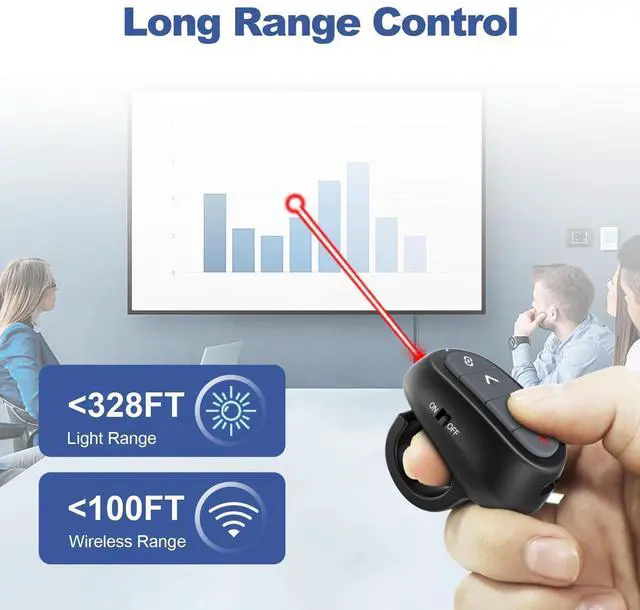 Alt view image 10 of 14 - Presentation Clicker PowerPoint Wireless Presenter Remote: Laser Pointer Computer Clickers, Hyperlink Finger Ring Project Power Point PPT Clicker for Mac Laptop Office, Slideshow Google Slide Advancer