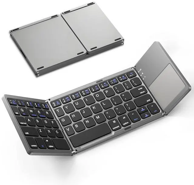 Alt view image 7 of 12 - Foldable Bluetooth Keyboard with Touchpad, Ultra Slim Portable Wireless Keyboard with Rechargeable Battery for Android Windows iOS Tablets Laptop-Space Gray