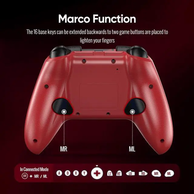 Alt view image 13 of 14 - Wireless Controller for Xbox one/Series X|S/Windows 10/11, 2.4GHz Gaming Gamepad with Hall Effect Joystick, Back Button, Marco/Turbo/Dual Vibration, 3.5mm Audio Jack (Red)
