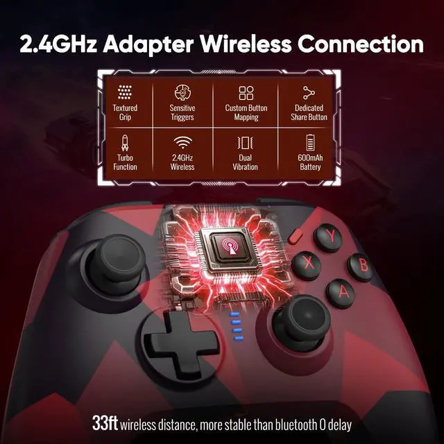 Alt view image 11 of 14 - Wireless Controller for Xbox one/Series X|S/Windows 10/11, 2.4GHz Gaming Gamepad with Hall Effect Joystick, Back Button, Marco/Turbo/Dual Vibration, 3.5mm Audio Jack (Red)