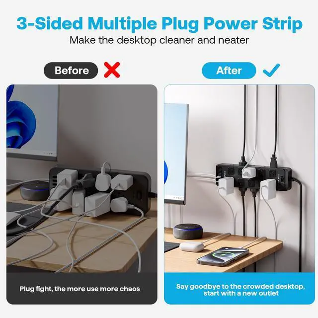 Alt view image 11 of 14 - 20 Outlet Power Strip with USB C,6Ft Extension Cord with Multiple Outlets, 2700 Joules Surge Protector,1875W/15A, ETL Listed for Home Office Dorm Gaming