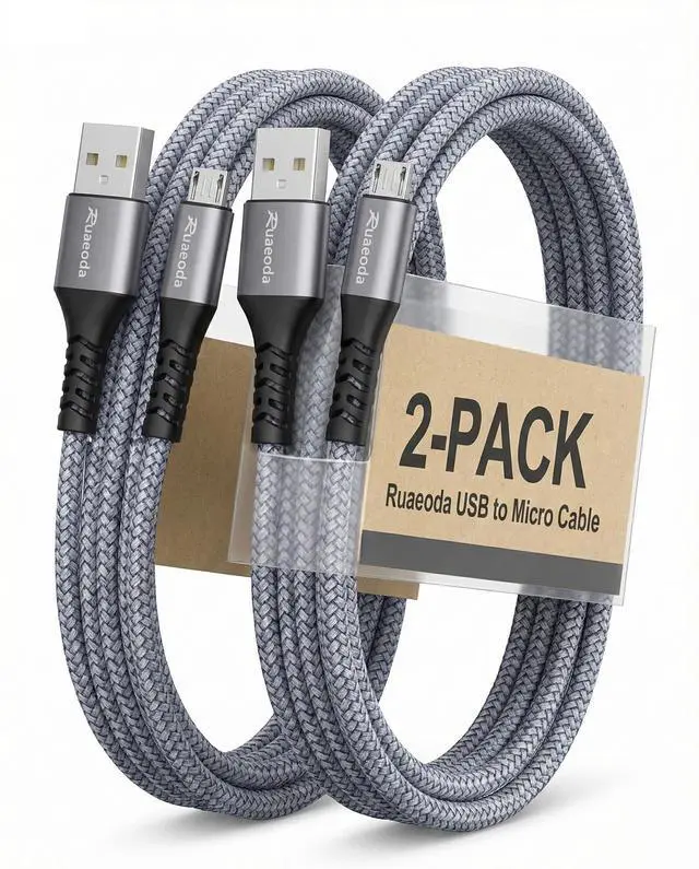 Alt view image 8 of 11 - 6ft Micro USB Cable 2-Pack, Heavy Duty Pet-Proof Braided Android Charger Cord, Fast Charging Wire with 25000+ Bend Lifespan for PS4 Controller, Kindle & Legacy Tech (Space Grey)