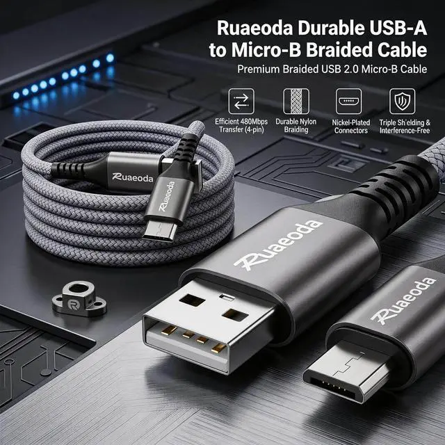 Alt view image 9 of 11 - 6ft Micro USB Cable 2-Pack, Heavy Duty Pet-Proof Braided Android Charger Cord, Fast Charging Wire with 25000+ Bend Lifespan for PS4 Controller, Kindle & Legacy Tech (Space Grey)