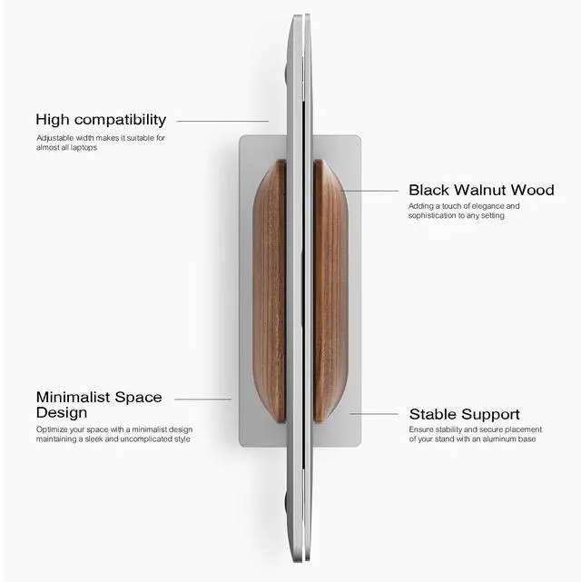 Alt view image 8 of 14 - Vertical Laptop Stand for Desk, Laptop Holder to Dock MacBook, MacBook Pro and Other Laptops, Black Walnut Wood