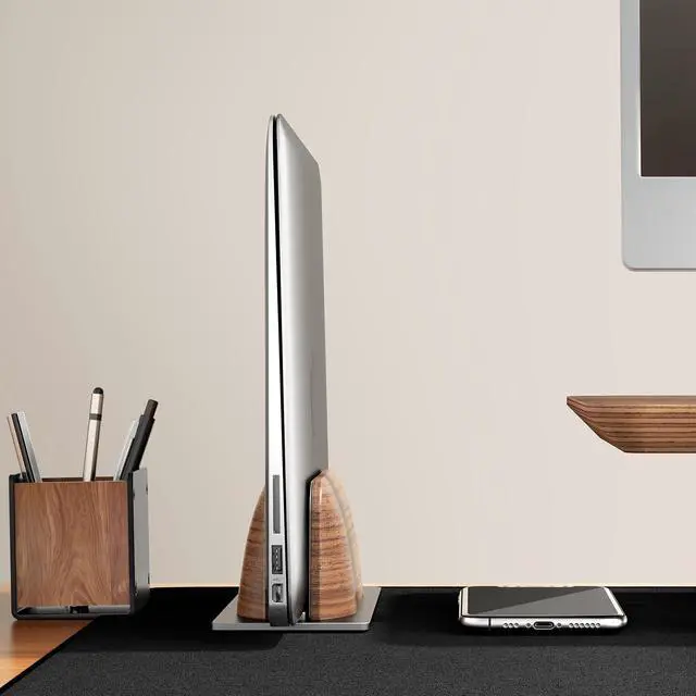 Alt view image 11 of 14 - Vertical Laptop Stand for Desk, Laptop Holder to Dock MacBook, MacBook Pro and Other Laptops, Black Walnut Wood