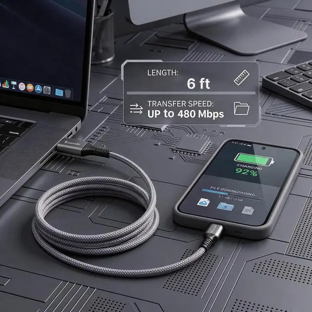 Alt view image 10 of 11 - 6ft Micro USB Cable 2-Pack, Heavy Duty Pet-Proof Braided Android Charger Cord, Fast Charging Wire with 25000+ Bend Lifespan for PS4 Controller, Kindle & Legacy Tech (Space Grey)