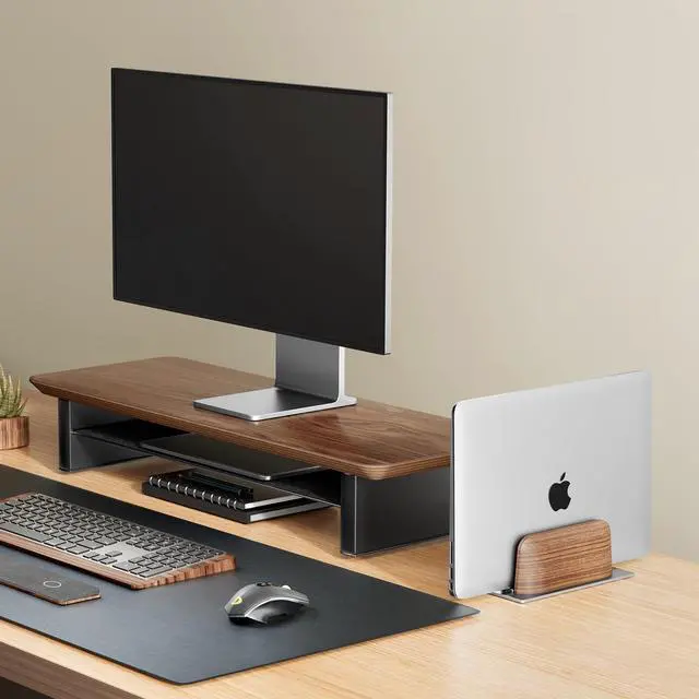 Alt view image 9 of 14 - Vertical Laptop Stand for Desk, Laptop Holder to Dock MacBook, MacBook Pro and Other Laptops, Black Walnut Wood