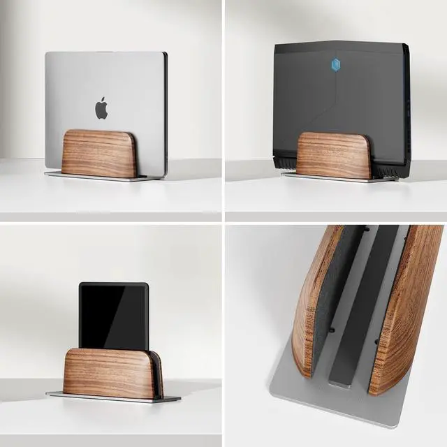 Alt view image 12 of 14 - Vertical Laptop Stand for Desk, Laptop Holder to Dock MacBook, MacBook Pro and Other Laptops, Black Walnut Wood