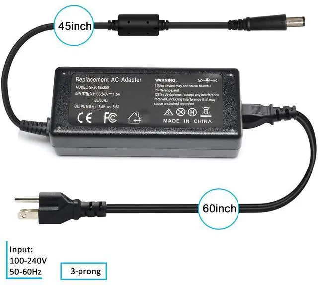 Alt view image 12 of 13 - 65W Laptop Charger Compatible with HP EliteBook Folio 840 450 9480m 9470m ProBook 430 G1 G2 440 455 645 650 255 EliteBook Revolve 810 G1 G2 820 G1 725 G2 745 G2 Upgrade 18.5V 3.5A Power Adapter