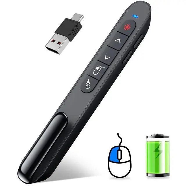 Alt view image 8 of 14 - Wireless Presenter Remote with Air Mouse Control, Rechargeable USB A&C Presentation Clicker PPT Pointer RF 2.4GhZ PowerPoint Clicker Slide Advancer for Computer Laptop Mac