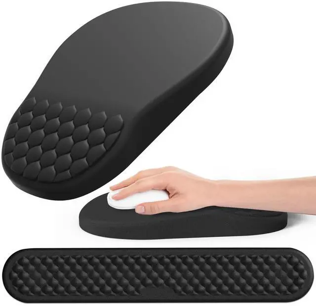 Alt view image 7 of 12 - Ergonomic Mouse Pad and Keyboard Wrist Rest with Massage Design, Space-Saving Mouse Pad Wrist Support, Memory Foam Wrist Rest with Non-Slip PU Base for Computer Desk, Black