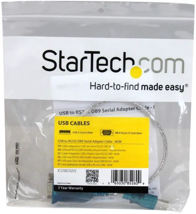 Alt view image 12 of 12 - 17in (43cm) 1-Port USB to Serial Adapter Cable, USB-A to DB9 RS232 Adapter, Prolific Chipset - M/M