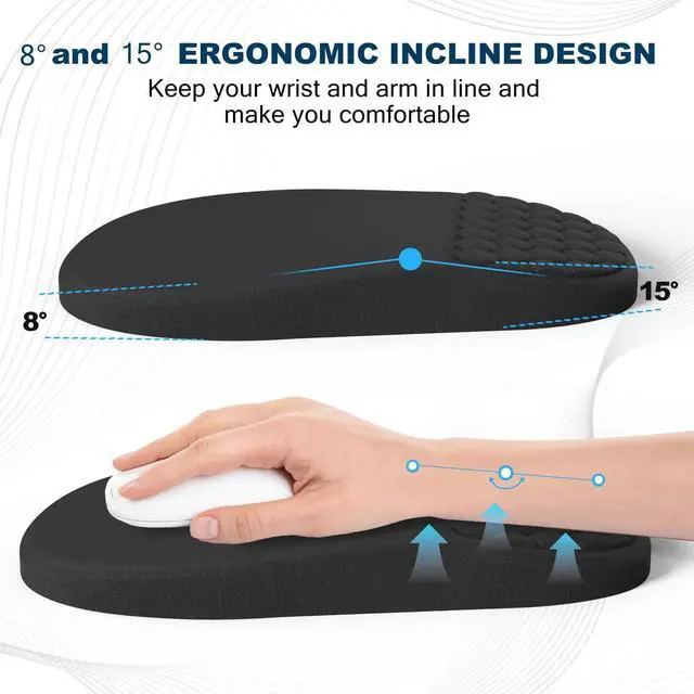 Alt view image 9 of 12 - Ergonomic Mouse Pad and Keyboard Wrist Rest with Massage Design, Space-Saving Mouse Pad Wrist Support, Memory Foam Wrist Rest with Non-Slip PU Base for Computer Desk, Black
