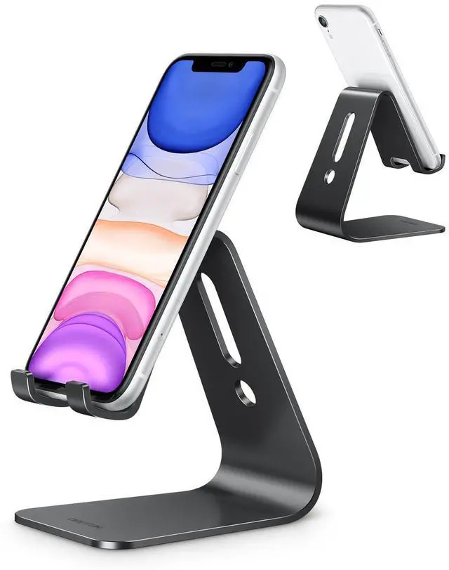 Alt view image 8 of 14 - Upgraded Aluminum Cell Phone Stand, C1 Durable Cellphone Dock with Protective Pads, Smart Stand Designed for iPhone 17 Air, 16/15/14/13 Pro Max XR XS, iPad mini, Android Phones, Black