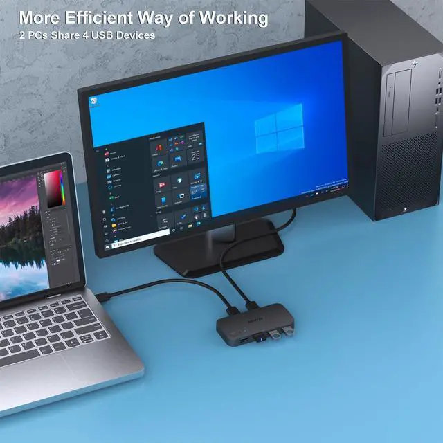 Alt view image 11 of 14 - USB 3.0 Switch, USB Switch 2 Computers Share 4 USB for PC, Mouse, Keyboard, Printer, Scanner, USB KVM Switch Selector Compatible with Windows, Mac, Linux