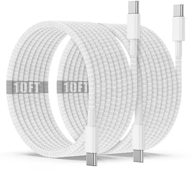 Alt view image 8 of 14 - USB C to C Charging Cable 10ft, 60W Fast Type C to C Charger Cord Long for Apple iPhone 17 Pro Max/17 Air/16 Pro Max/15 Plus, MacBook Pro 2021/2020/2019,iPad 12.9/11 inch/Mini/Air 5/4,Samsung Galaxy