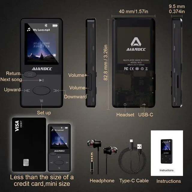 Alt view image 9 of 14 - Mp3 Player with Bluetooth 5.3 HiFi Sound, Mp3 Player with FM Radio, Mini Music Player 32GB for Kids Adults, Earphones Included, TF Card can be Inserted