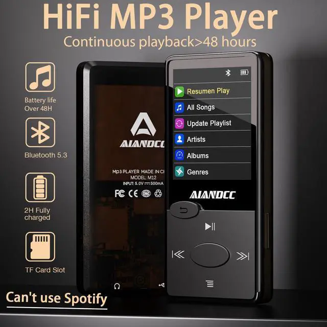 Alt view image 10 of 14 - Mp3 Player with Bluetooth 5.3 HiFi Sound, Mp3 Player with FM Radio, Mini Music Player 32GB for Kids Adults, Earphones Included, TF Card can be Inserted