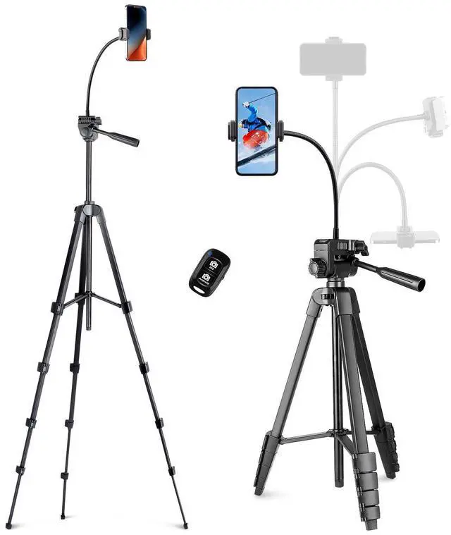 Alt view image 8 of 14 - Phone Tripod, 82" Tripod for iPhone with Flexible Gooseneck, Wireless Remote and Phone Holder, Extendable Cell Phone&Camera Tripod Stand for Selfies/Video Recording/Live Streaming/Vlogging