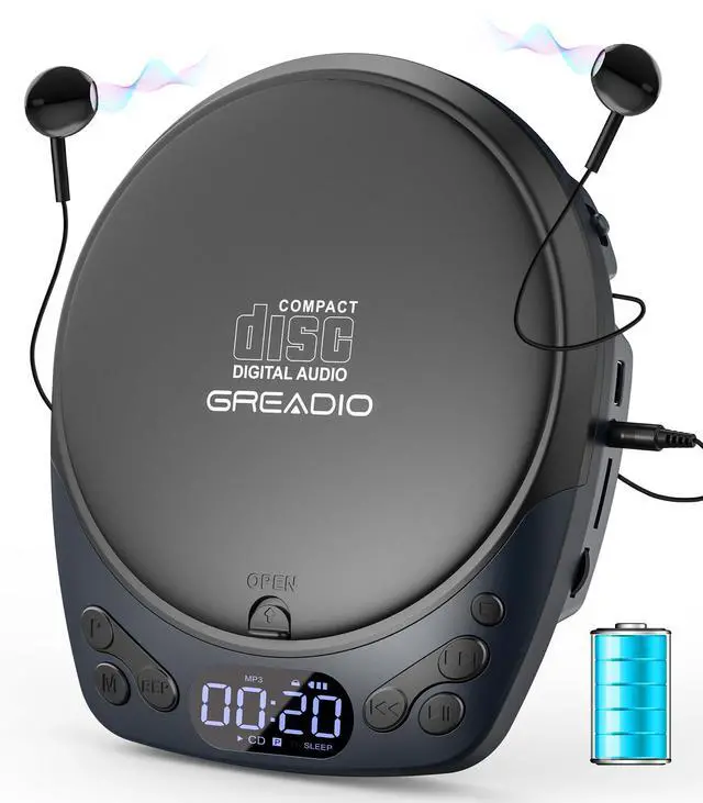 Alt view image 8 of 14 - Portable CD Player with Headphones, Rechargeable Discman CD Player for Car & Home, Small CD Players Portable with 60s Anti-Skip, Supports CD/MP3/WMA/TF Card/AUX, Backlit/Lock/Programmable/Timer