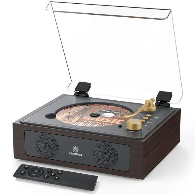 Alt view image 8 of 14 - CD Player with Built-in Speakers Bluetooth Retro Portable CD Players for Home Music Player with Remote Control Headphone Jack Walnut Brown