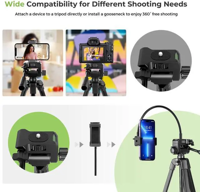 Alt view image 11 of 14 - Phone Tripod, 82" Tripod for iPhone with Flexible Gooseneck, Wireless Remote and Phone Holder, Extendable Cell Phone&Camera Tripod Stand for Selfies/Video Recording/Live Streaming/Vlogging