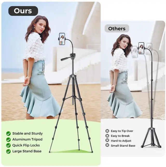 Alt view image 12 of 14 - Phone Tripod, 82" Tripod for iPhone with Flexible Gooseneck, Wireless Remote and Phone Holder, Extendable Cell Phone&Camera Tripod Stand for Selfies/Video Recording/Live Streaming/Vlogging