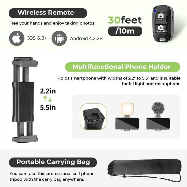 Alt view image 13 of 14 - Phone Tripod, 82" Tripod for iPhone with Flexible Gooseneck, Wireless Remote and Phone Holder, Extendable Cell Phone&Camera Tripod Stand for Selfies/Video Recording/Live Streaming/Vlogging