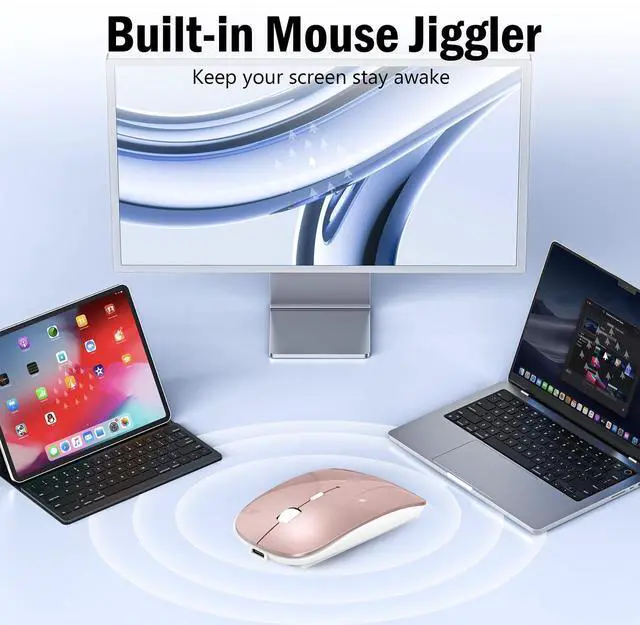 Alt view image 9 of 14 - Wireless Mouse Jiggler - Bluetooth Rechargeable Computer Mouse with Undetectable Jiggler Mice Mover, Silent Click Slim Optical USB C Mouse for iPad Pro MacBook Air/Pro Mac Laptop PC - Rose Pink