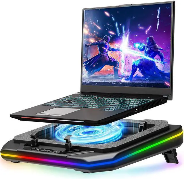 Alt view image 8 of 14 - RGB Laptop Cooling Pad for 13-19 Inch, Max 3500RPM Gaming Laptop Cooler, Cooling Pad Stand with Touch Switch to Control Speed, Laptop Fan Cooling Pad with Powerful 4.72 Inch Turbo Fan