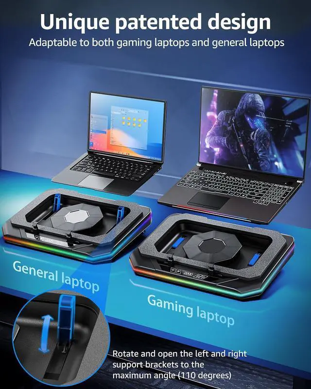 Alt view image 9 of 14 - RGB Laptop Cooling Pad for 13-19 Inch, Max 3500RPM Gaming Laptop Cooler, Cooling Pad Stand with Touch Switch to Control Speed, Laptop Fan Cooling Pad with Powerful 4.72 Inch Turbo Fan
