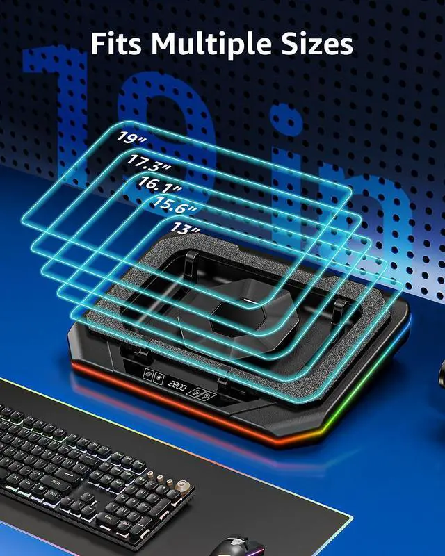 Alt view image 13 of 14 - RGB Laptop Cooling Pad for 13-19 Inch, Max 3500RPM Gaming Laptop Cooler, Cooling Pad Stand with Touch Switch to Control Speed, Laptop Fan Cooling Pad with Powerful 4.72 Inch Turbo Fan