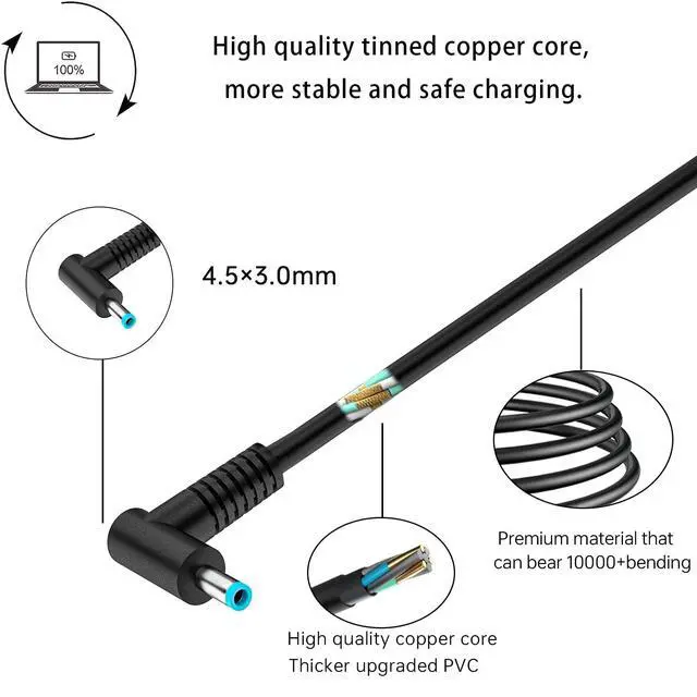 Alt view image 9 of 14 - 45W 19.5V 2.31A 741727-001 Laptop Charger Compatible with HP is 13252 213349-009 Pavilion 15 Notebook 740015-003 741553-850 HSTNN-DA40 TPN-LA15 Blue Tip Smart AC Power Adapter