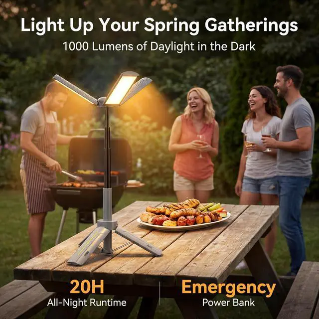 Alt view image 9 of 14 - 40" Telescopic Camping Lights with Stand, 8000mAh Rechargeable LED Work Light & Camp Lantern, 1000LM Portable Tripod Lamp, 20H Runtime for Power Outages, Survival Gear and Camping Essentials