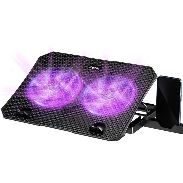 Alt view image 7 of 12 - Upgrade Laptop Cooling Pad, KeiBn Laptop Cooler 2 Fans for 10-15.6 Inch Laptops, 5 Height Stands, 2 USB Ports (S039-Purple)