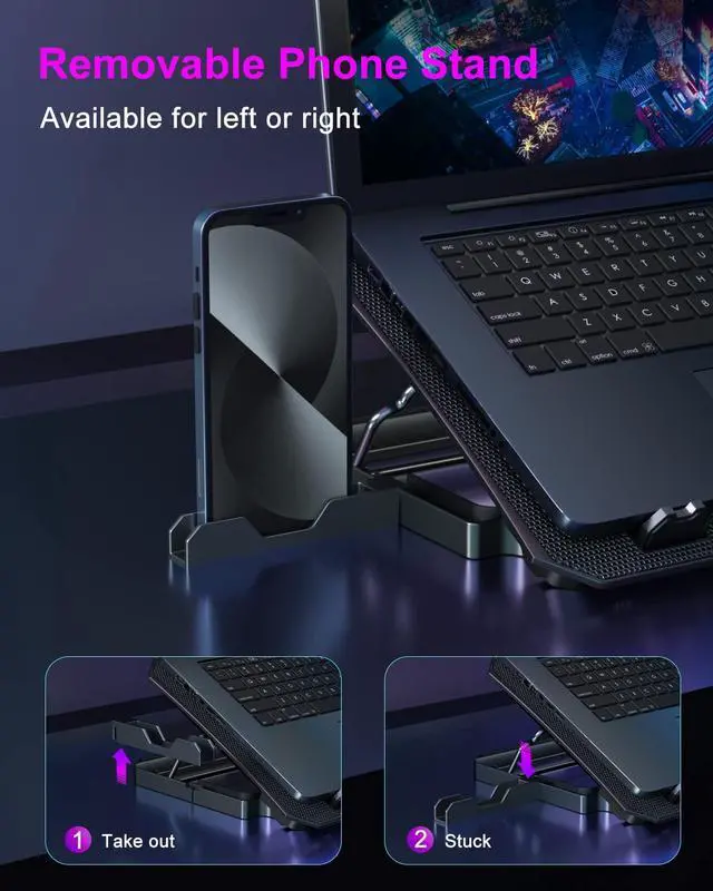 Alt view image 10 of 12 - Upgrade Laptop Cooling Pad, KeiBn Laptop Cooler 2 Fans for 10-15.6 Inch Laptops, 5 Height Stands, 2 USB Ports (S039-Purple)