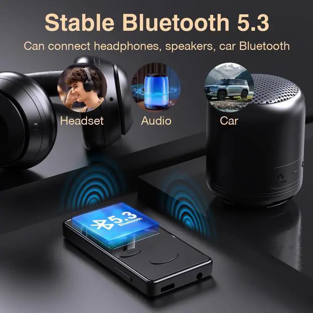 Alt view image 12 of 14 - Mp3 Player with Bluetooth 5.3 HiFi Sound, Mp3 Player with FM Radio, Mini Music Player 32GB for Kids Adults, Earphones Included, TF Card can be Inserted