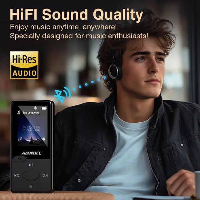 Alt view image 14 of 14 - Mp3 Player with Bluetooth 5.3 HiFi Sound, Mp3 Player with FM Radio, Mini Music Player 32GB for Kids Adults, Earphones Included, TF Card can be Inserted
