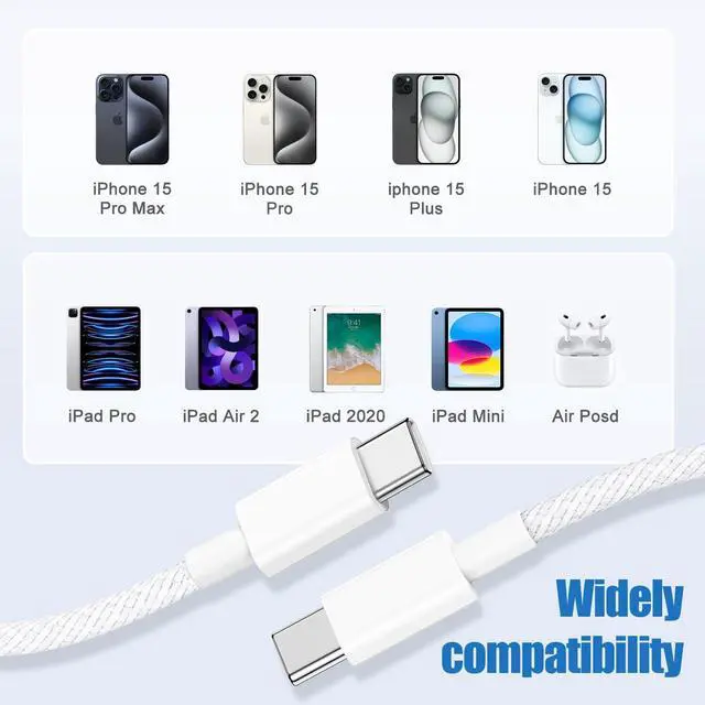 Alt view image 13 of 14 - USB C to C Charging Cable 10ft, 60W Fast Type C to C Charger Cord Long for Apple iPhone 17 Pro Max/17 Air/16 Pro Max/15 Plus, MacBook Pro 2021/2020/2019,iPad 12.9/11 inch/Mini/Air 5/4,Samsung Galaxy