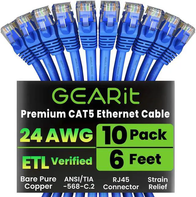 Alt view image 8 of 14 - 10-Pack, Cat5e Ethernet Patch Cable 6 Feet - Snagless RJ45 Computer LAN Network Cord, Blue - Compatible with 10 Port Switch POE 10port Gigabit