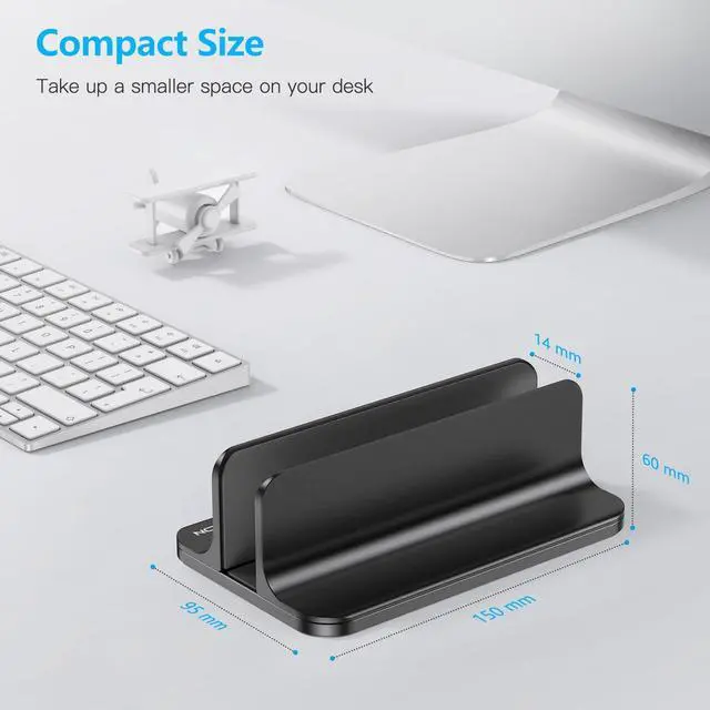 Alt view image 10 of 14 - Vertical Laptop Stand Holder, Desktop Aluminum Stand for MacBook with Adjustable Dock Size, Fits All MacBook, Surface, Chromebook and Gaming Laptops (Up to 17.3 inches),Black