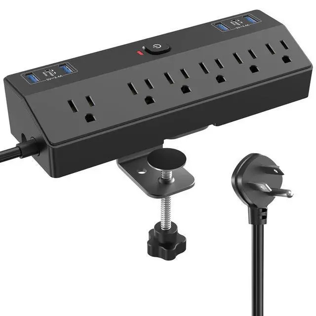 Alt view image 8 of 14 - Desk Clamp Power Strip with 40W Fast Charging Station, 10FT Flat Plug Desk Mount Power Strip Surge Protector, Removable Extension Cord with 2 USB-C Ports 6 Outlets, Fits 1.8" Tabletop Edge