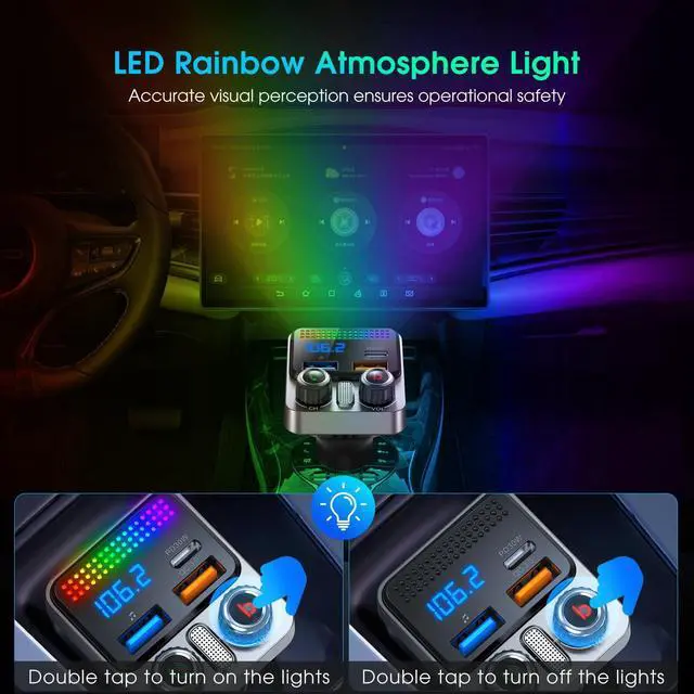 Alt view image 9 of 14 - Bluetooth 5.4 Car Adapter 48W Charging USB Bluetooth Adapter for Car,Wireless Fm Transmitter Radio,Song Switching,Handsfree Calling and Audio Receiver,HiFi Music Player,Matrix LED Effects