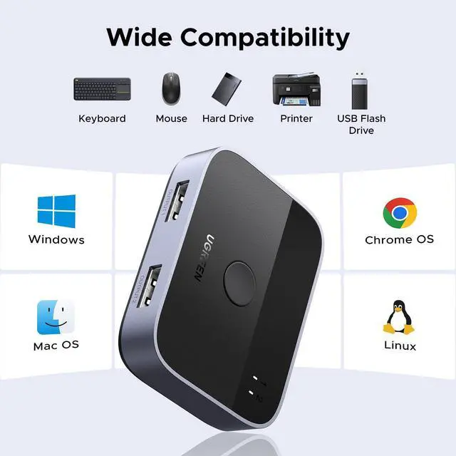 Alt view image 13 of 14 - USB 3.0 Switch 2 in 2 Out, USB Switcher 2 Computers Sharing Keyboard and Mouse Printer Scanner Webcam, Printer Splitter for 2 Computers, 2 Port USB Selector Switch with 2 USB3.0 Cables