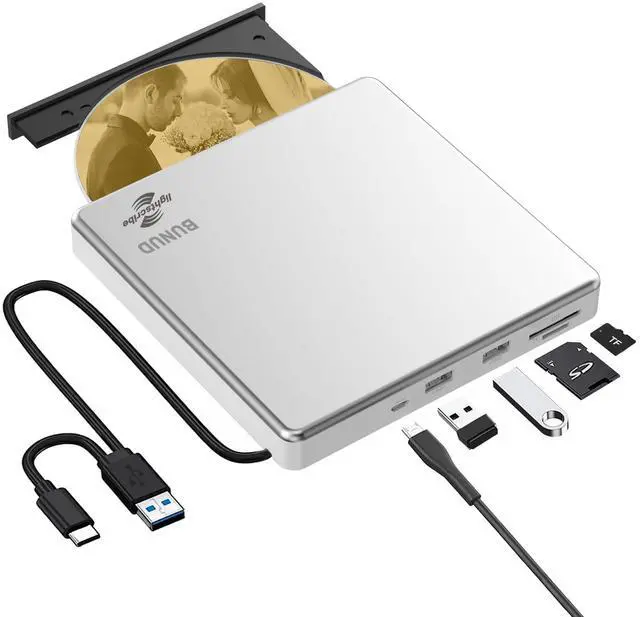 Alt view image 8 of 14 - External CD DVD Drive LightScribe CD/DVD +/-RW Burner Player Writer Optical Disk Reader Portable CD DVD Drive for Laptop Mac MacBook PC Windows 11 10 Linux OS