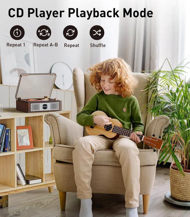 Alt view image 13 of 14 - Retro Cd Player Can Rip to USB,Nostalgic Bluetooth CD Player for Home,Built-in Speakers with LCD Screen,Supports Coaxial/3.5mm/FM Radio with Remote Control-Wired Walnut Brown